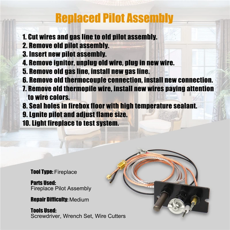 Propane & Natural Gas Fireplace Pilot (burner Assembly) with Thermocouple for Kitchen Appliances, Outdoor Pipe Line Gas Stove, Wood Stove, Fireplace, Heater