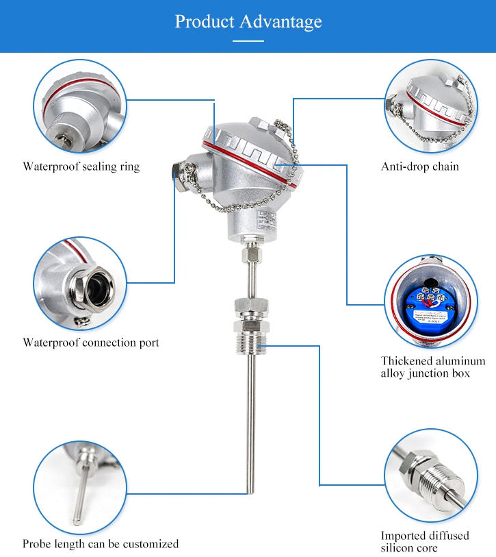 Rtd PT100 Temperature Sensor Probe 1/2 NPT Thread Thermocouple