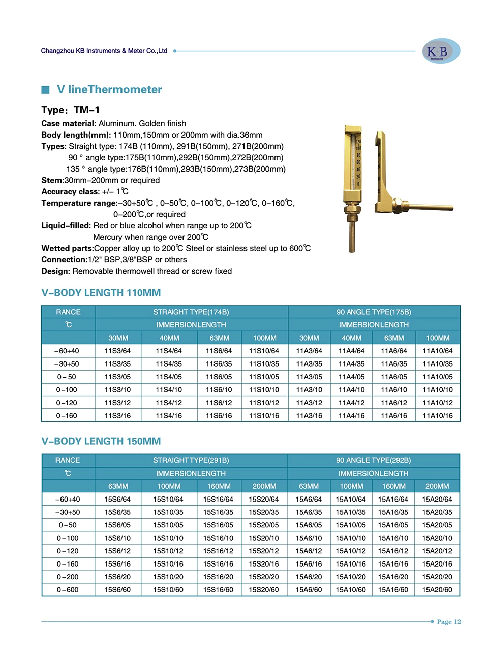 Wholesale Industrial Thermometers V-Line V Body Thermometer Marine Vline Thermometers